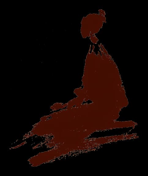 Illustration à l’encre : silhouette assise, dos arrondi